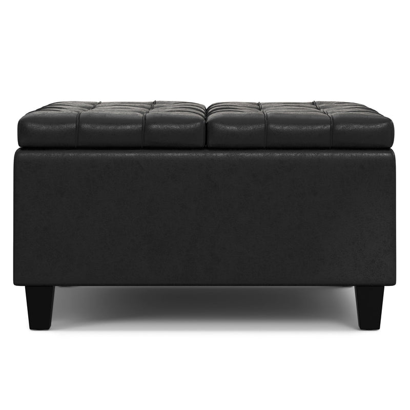 30" Transitional Leather Cocktail Ottoman With Storage - Black
