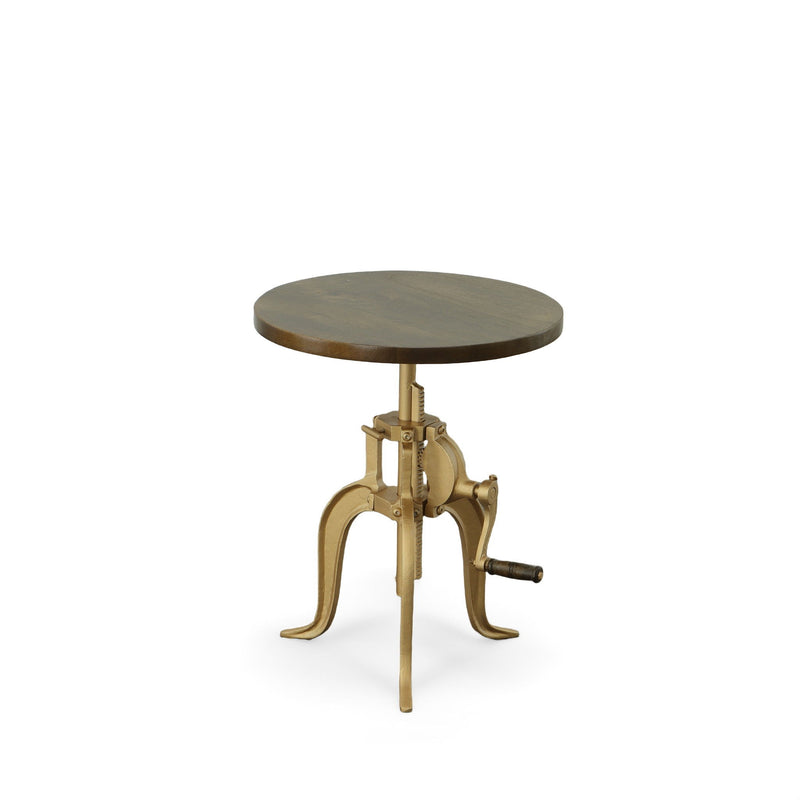Solid Wood And Iron Height Adjustable Round End Table - Brass