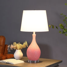 Load image into Gallery viewer, Hammered Urn Table Lamp With White Tapered Drum Shade - Pink
