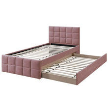 Load image into Gallery viewer, Contemporary Style Bed With Trundle Upholstered Headboard And Footboard Grid Pattern
