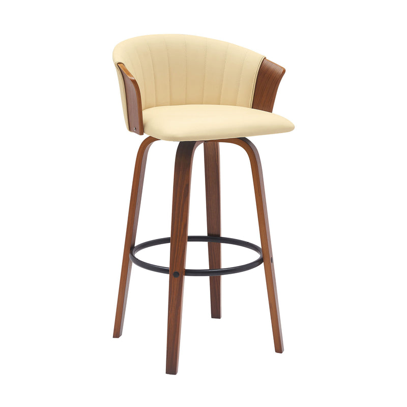 30" Faux Leather Swivel Bar Height Bar Chair - Cream And Wood Brown