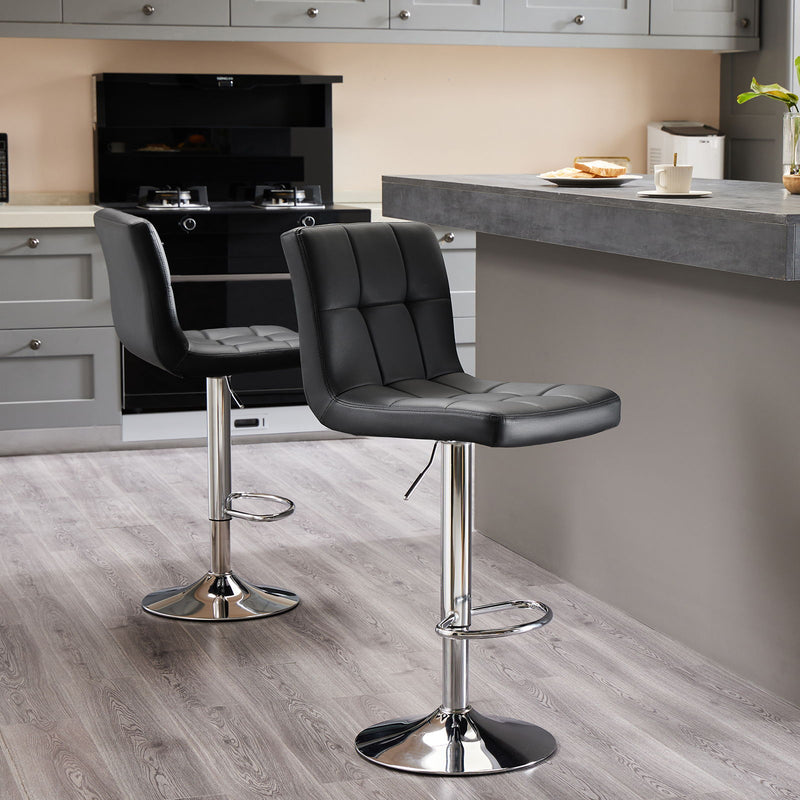 Fabric Faux Leather Aluminum Swivel Bar Chairs (Set of 2) (724174) - Black / Silver