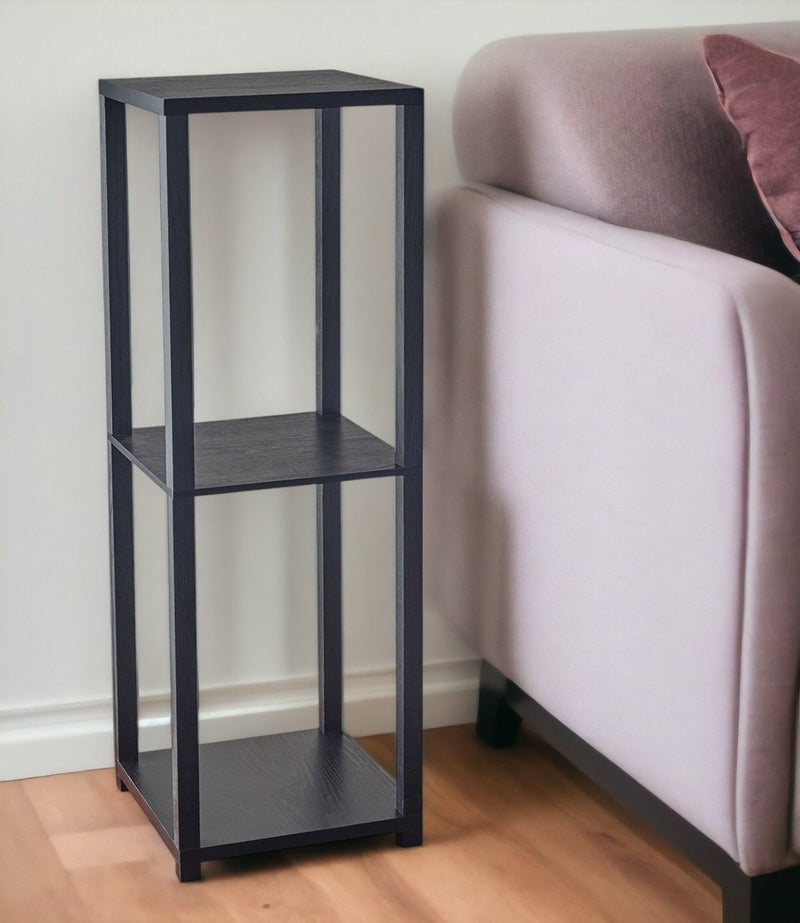 Solid Wood Square End Table With Two Shelves - Black