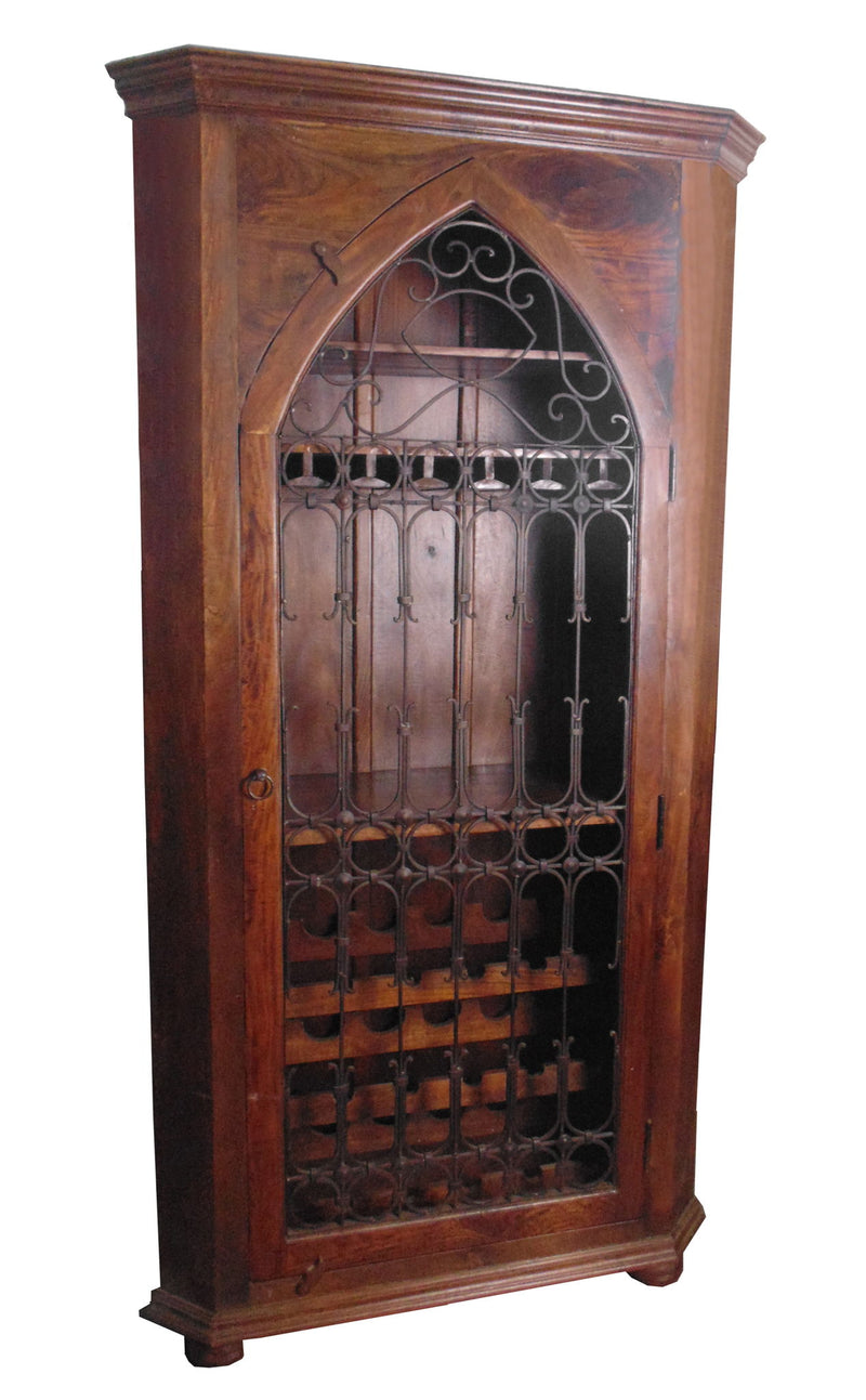 44" Solid Wood And Iron Bar Cabinet With Three Shelves - Dark Brown