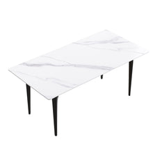 Load image into Gallery viewer, 70.87" Modern Artificial Stone White Straight Edge Black Metal Leg Dining Table, Can Accommodate 6-8 People - White / Black
