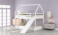 Load image into Gallery viewer, Twin Size Bunk House Bed with Slide and Ladder,White
