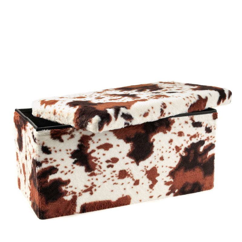 30" Plastic Cow Print Storage Ottoman - White / Black