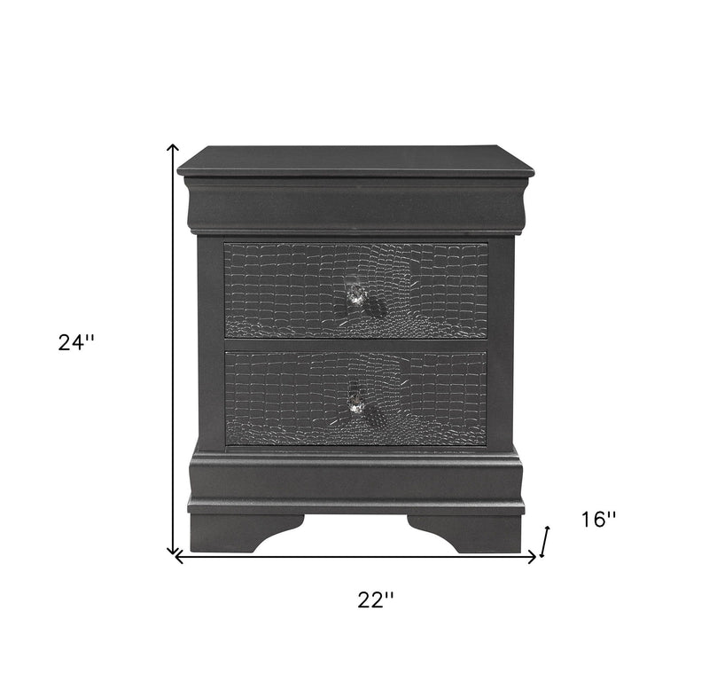 Shagreen Two Drawer Solid Wood Nightstand - Gray