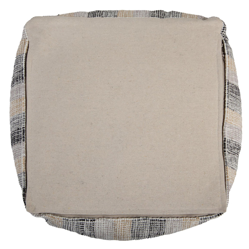 Cotton Blend Striped Cube Pouf Ottoman - Beige Black And Gray