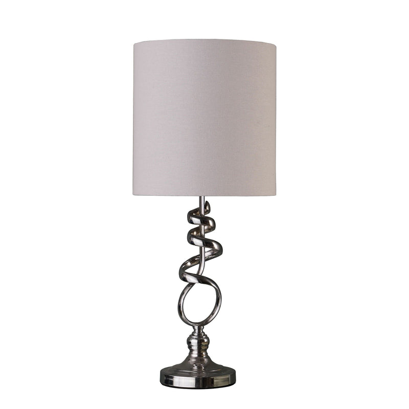 Bedside Table Lamp With Off-White Drum Shade - Nickel