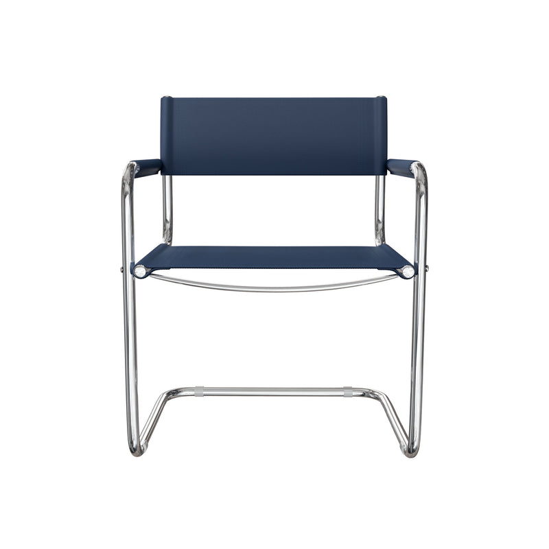 Leather Stainless Steel Arm Chair - Navy Blue / Silver
