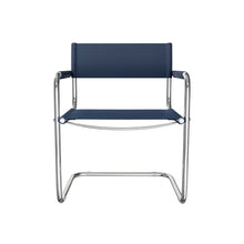 Load image into Gallery viewer, Leather Stainless Steel Arm Chair - Navy Blue / Silver

