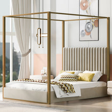Load image into Gallery viewer, Upholstered Canopy Platform Bed With Frame, Queen Size - Beige
