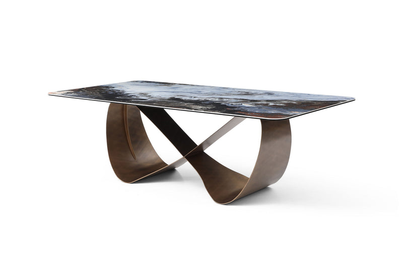 Ceramic Steel Cross Leg Base Dining Table - Black / White / Bronze