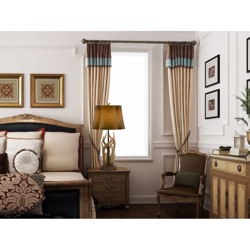 Antlers Table Lamp With Brown Drum Shade - Brown