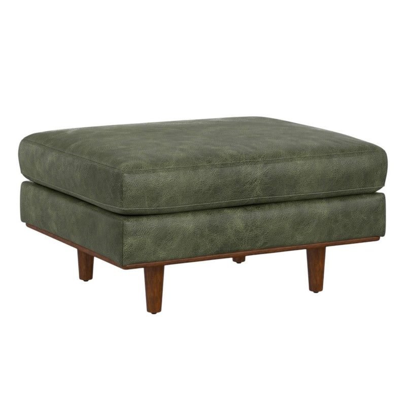 33" Leather Cocktail Ottoman - Green / Brown