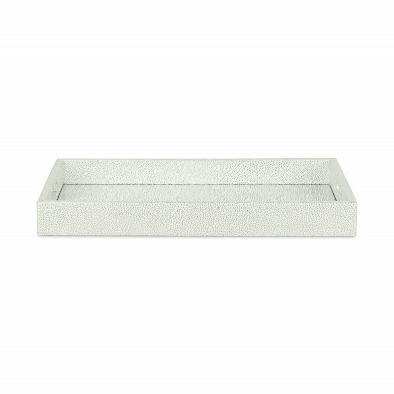 16" Rectangular Wood Handmade Tray With Handles - White / Silver