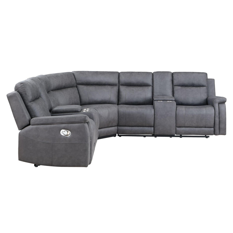Faux Leather Reclining Curved Corner Sectional With Console - Gray