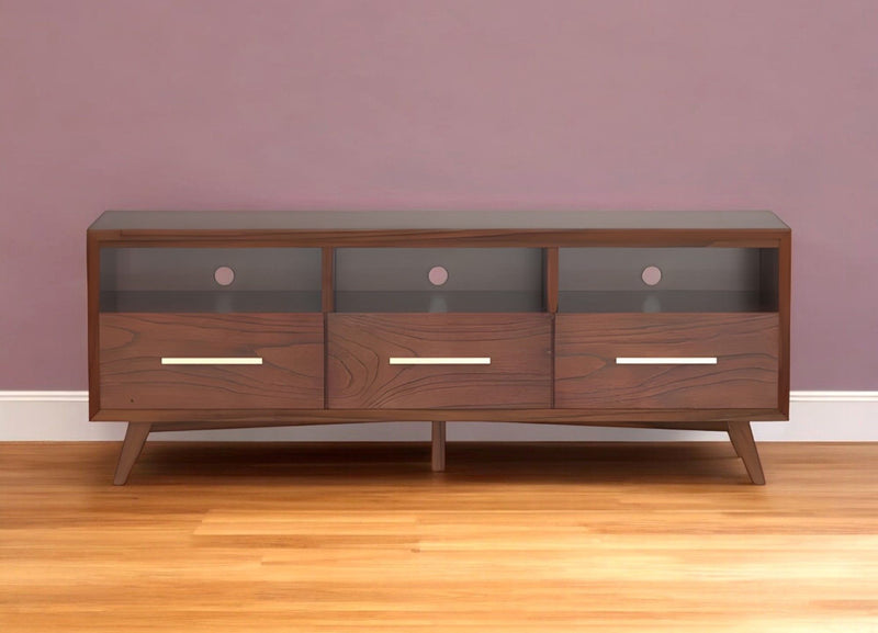 Mahogany Solids & Veneer Open Shelving TV Stand - Brown