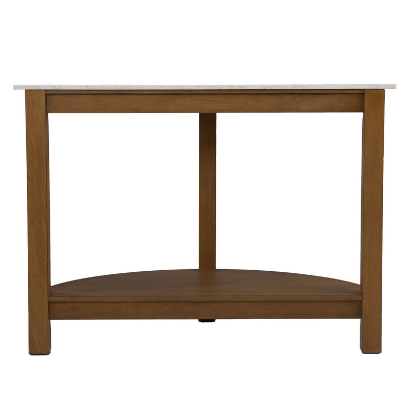 Faux Marble Half Circle Three Console Table With Shelves - White