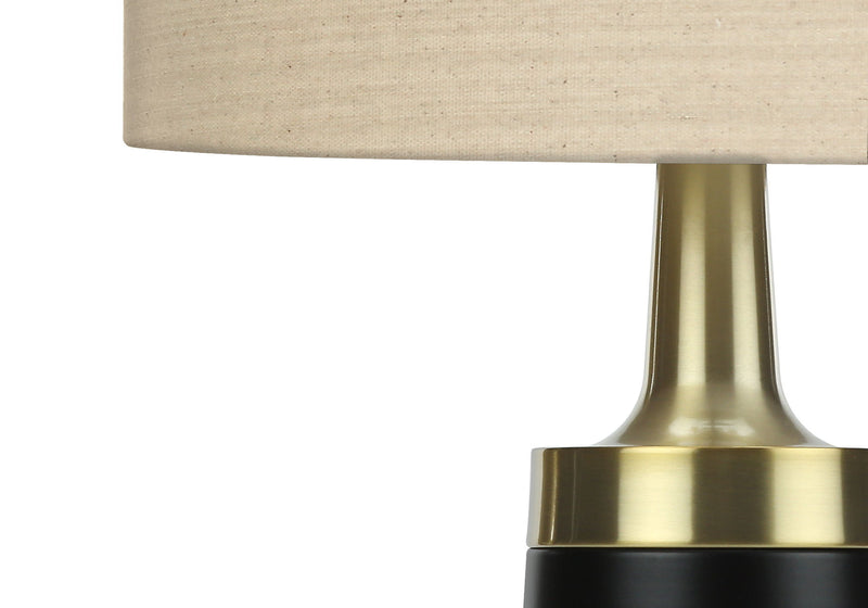 Metal Cylinder Table Lamp With Beige Drum Shade - Black And Gold
