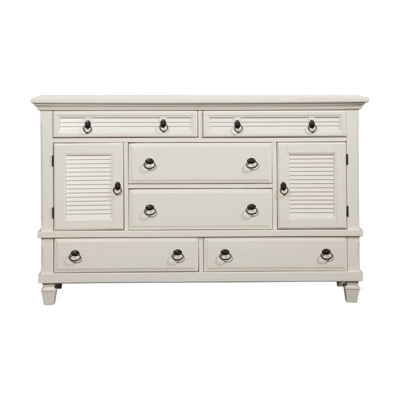 Solid Wood Six Drawer Double Dresser - White