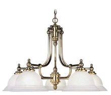 Load image into Gallery viewer, Five Light Metal Dimmable Chandelier With Shades - Antiqued Brass / White
