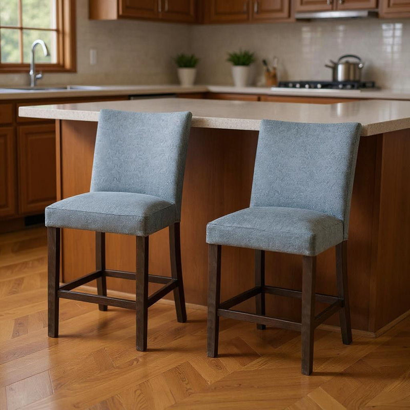 Fabric And Solid Wood Counter Height Bar Chairs (Set of 2) - Gray / Espresso