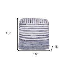 Load image into Gallery viewer, Cotton Cube Striped Pouf Ottoman - Blue
