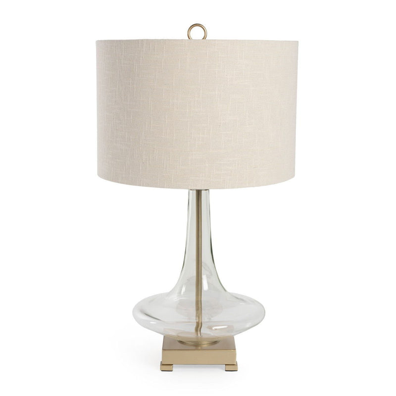 Glass LED Table Lamp With Drum Shade - Clear Beige