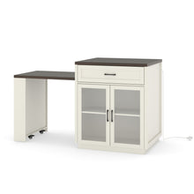 Load image into Gallery viewer, Extendable Kitchen Island With Slide Out Table And Storage Racks For 2 - 6 Person, Power Outlet, Bar, Prep Station - Creamy White / Walnut
