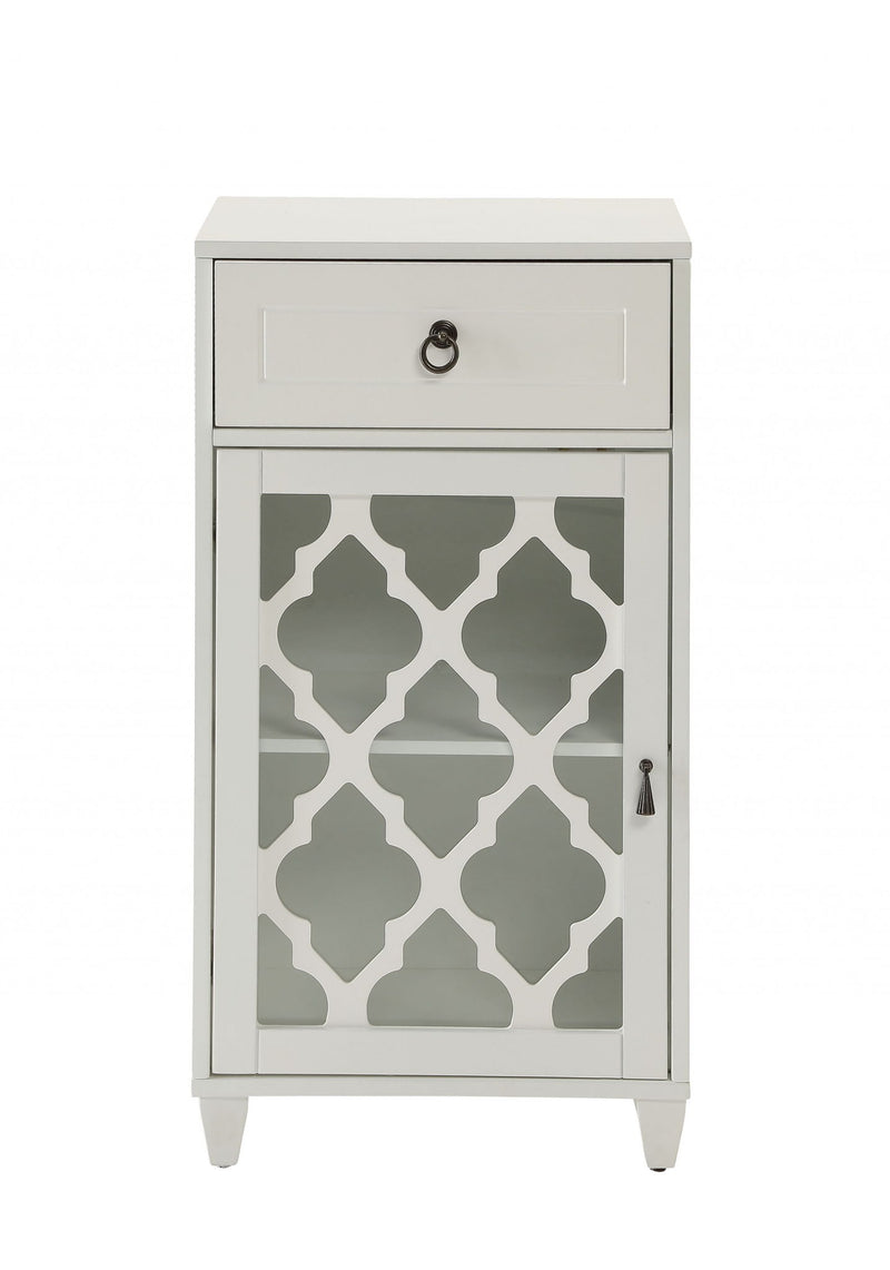 Fret Work Design Glass Door Cabinet - White