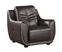 Load image into Gallery viewer, Leather Match Solid Color Flared Arms Club Chair Brown Legs - Brown
