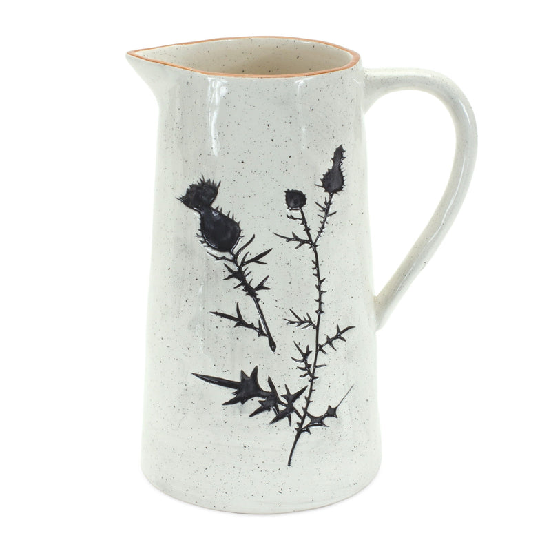 Floral Cylinder Pitcher Vase (Set of 2) - Black / Off White