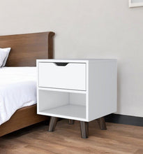 Load image into Gallery viewer, 15.7" x 14.6" x 18.9" One Drawer Faux Wood Nightstand - White
