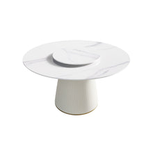 Load image into Gallery viewer, Modern Artificial Stone Round Plywood Base Dining Table, Can Accommodate 6 People, Artificial Stone Turntable (Not Including Chairs) - White / Beige
