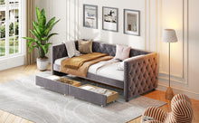 Load image into Gallery viewer, Sofa bed with drawers, modern velvet upholstered sofa bed with button tufted sofa bed frame with double drawers, bedroom living room furniture, Grey(83.47&#39;&#39;x42.91&#39;&#39;x30.71&#39;&#39;&#39;)
