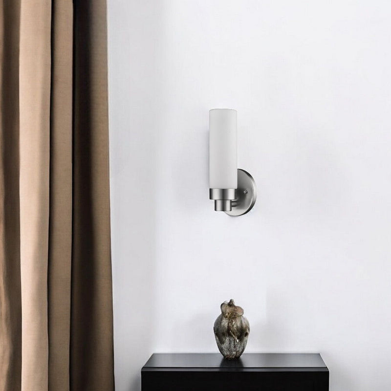 Wall Light With Narrow Frosted Glass Shade - Silver