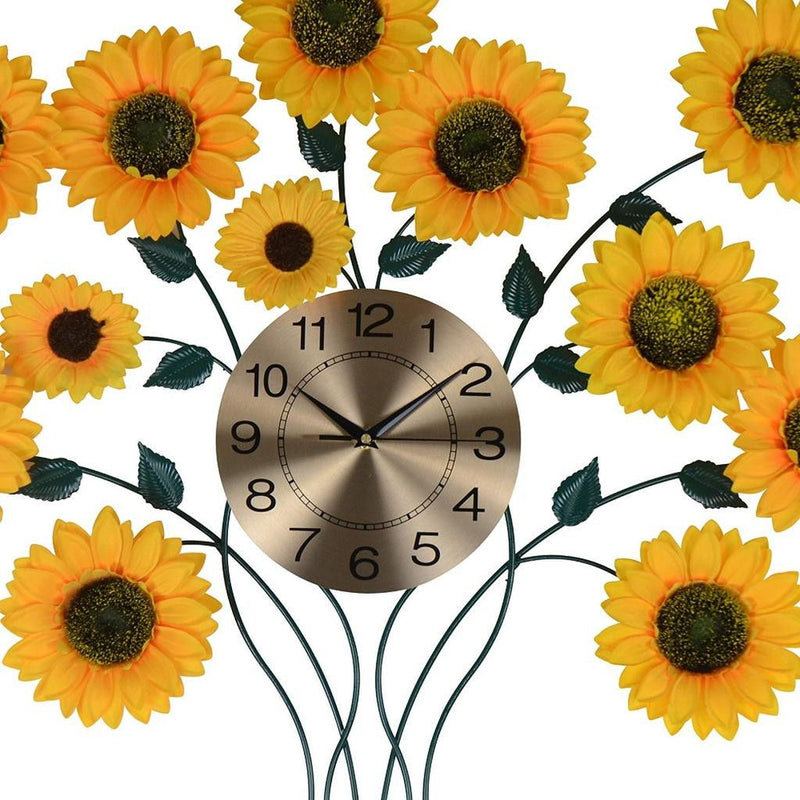 Silent Analog Floral Wall Clock - Yellow / Green / Yellow