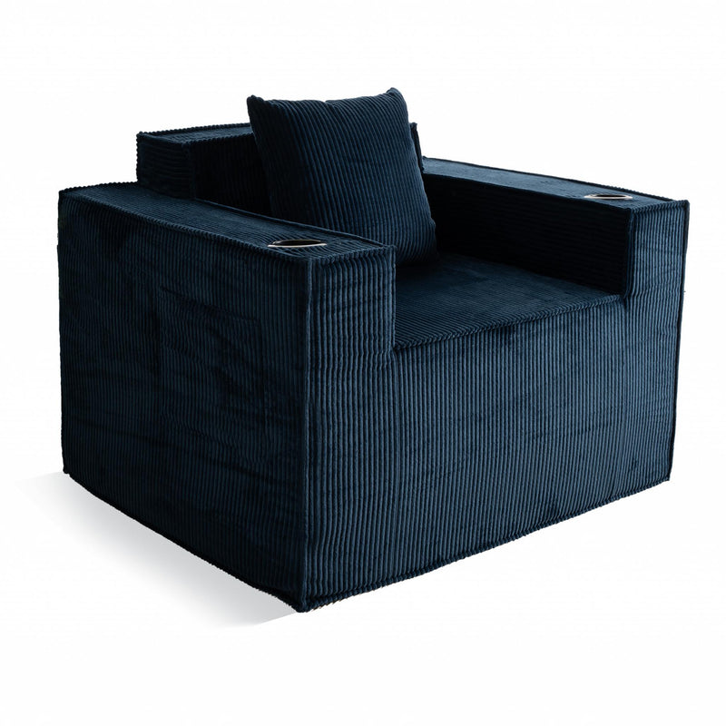Corduroy Distressed Arm Chair And Toss Pillow - Blue
