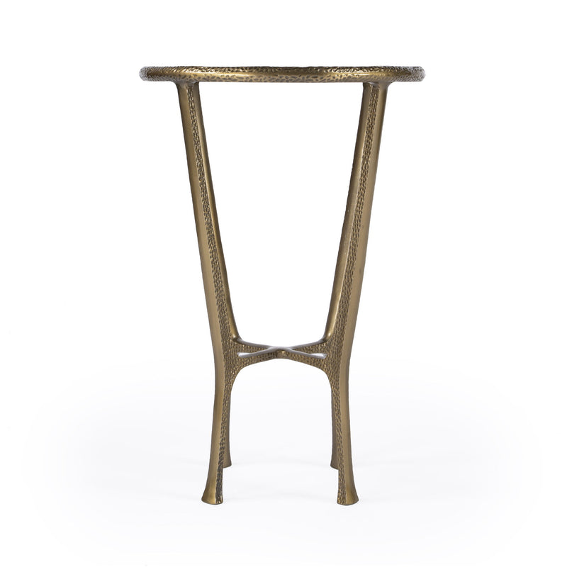 23" Distressed Marble And Aluminum Round End Table - Gold