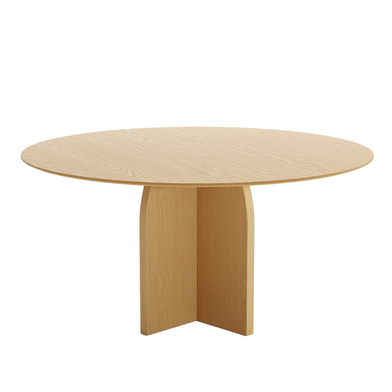 58" Solid Wood Pedestal Base Round Top Dining Table - Beige