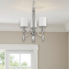 Load image into Gallery viewer, Candle Style Three Light Metal And Crystals Dimmable Chandelier With White Shades - Silver / White
