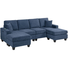 Load image into Gallery viewer, Sectional Set With USB Port Right Arm Chaise, Armless Loveseat, Left Arm Chaise, 3 Piece, Includes Matching Pillows - Dark Blue
