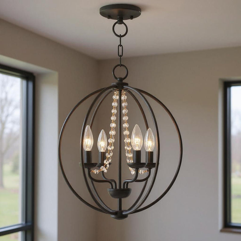 19'' Four Light Dimmable Chandelier With Shades - Bronze