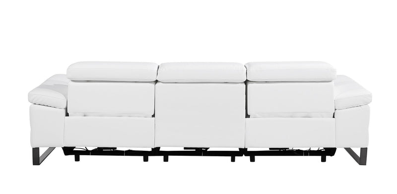 Top Grain Leather Reclining Metal USB Sofa (720328) - White