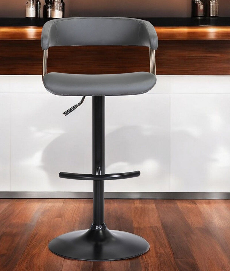 Faux Leather With Metal Swivel Adjustable Height Bar Chair - Gray, Gold And Black
