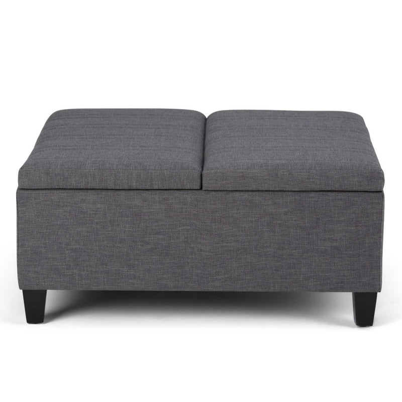 36" Fabric Cocktail Ottoman With Storage - Gray / Espresso