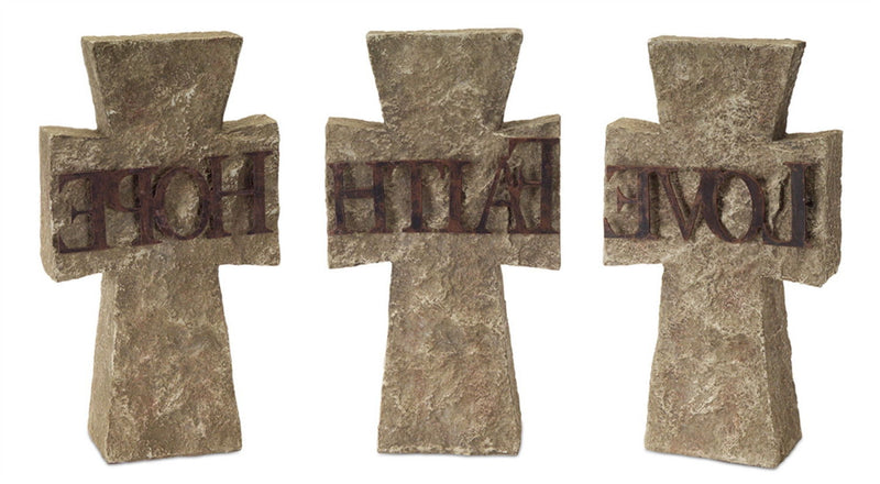 Cross Statue Tabletop Sculpture (Set of 3) - Gray