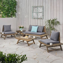 Load image into Gallery viewer, Aticus - 4 Person Outdoor Seating Group With Cushions, Slatted Club Chair - Dark Gray
